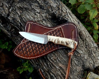 Handmade Cowboy Knife: Ferrier Rasp Skinner with Sheep Horn Handle & Leather Sheath, mens gifts, wedding gifts