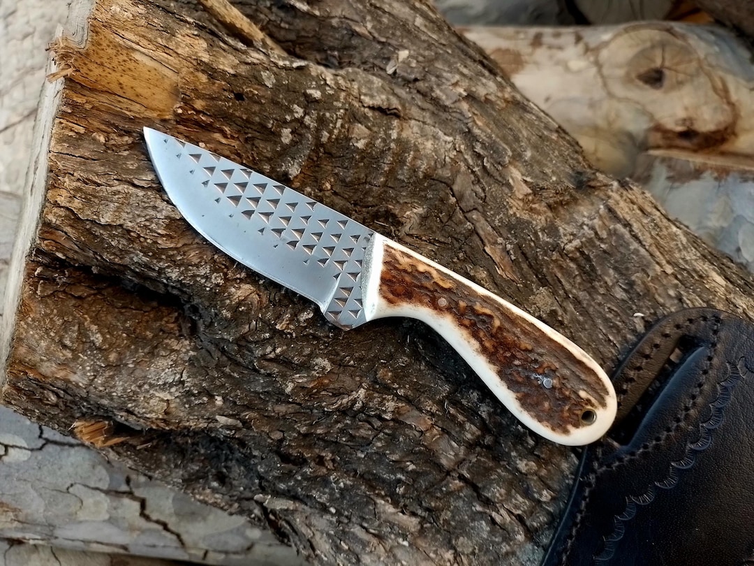 Farrier Rasp Western Cowboy Knife - Antler Handle and Sheath