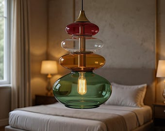 Handmade Blown Glass Pendant Light – Stacked Colorful Modern Lamp