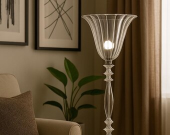 Lámpara de mesa de vidrio transparente soplado a mano: iluminación moderna para la noche