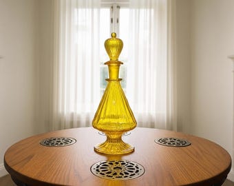 Hand Blown Yellow Glass Vase with Lid - Sculptural Art Deco Decor