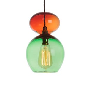 Multicolor Glass Pendant Light – Handblown Green & Tangerine Orange Ceiling Light | Modern Boho Lighting for Kitchen, Entry, or Bedroom