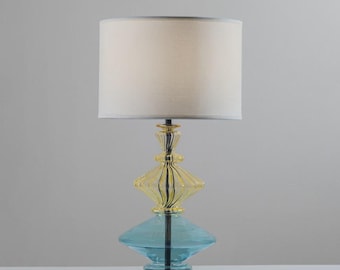 Handblown Glass Table Lamp – Yellow & Turquoise, Mid-Century Modern Lighting