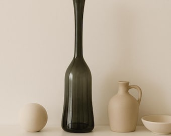 Hand Blown Tall Black Glass Vase: Modern Minimalist Decor