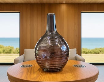 Handblown Smoky Purple Glass Vase: Ripple Texture, Modern Organic Decor
