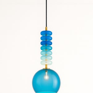 Gradient Blue Glass Pendant Light – Modern Handmade Donut Glass Ceiling Lamp | Artistic Coastal Lighting for Bedroom, Hallway or Kitchen