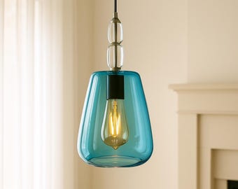 Mundgeblasenes Teal Blau Glas Pendelleuchte: Moderne Küstenbeleuchtung