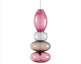Blown Glass Pendant Light: Modern Stacked Multicolor Lamp