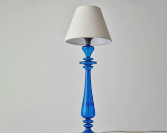 Lámpara de mesa de cristal azul: lámpara de noche moderna hecha a mano