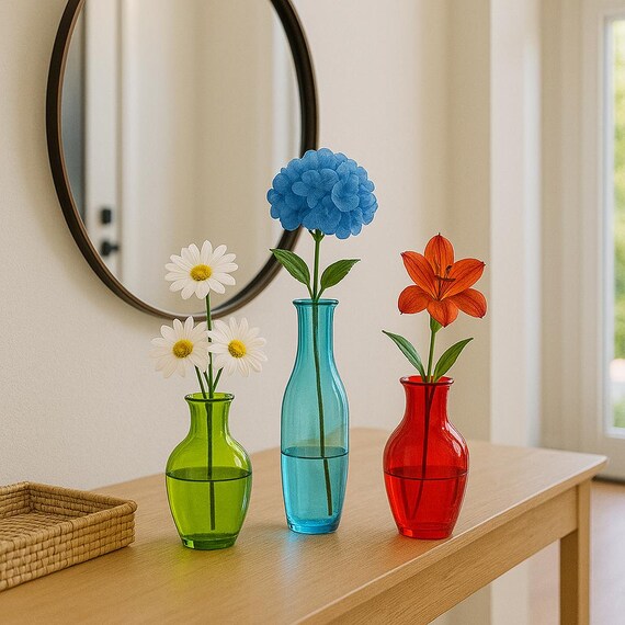 Farbenfrohes mundgeblasenes Glasvasen-Set: Moderne florale Tischdeko
