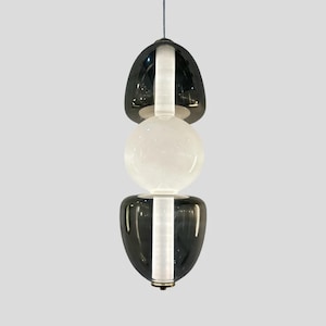 Double Glass Pendant Light – Handblown Green & Frosted Glass Modern Ceiling Light – Sculptural Statement Lamp for Kitchen, Dining, or Living