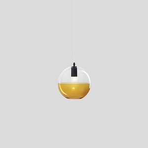 Amber and Clear Glass Globe Pendant – Modern Half Sphere Hanging Light for Kitchen Island or Contemporary Spaces