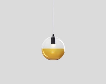 Amber Glass Pendant Light - Kitchen Island Lighting - Dining Room Pendant Light - Mid-Century Modern