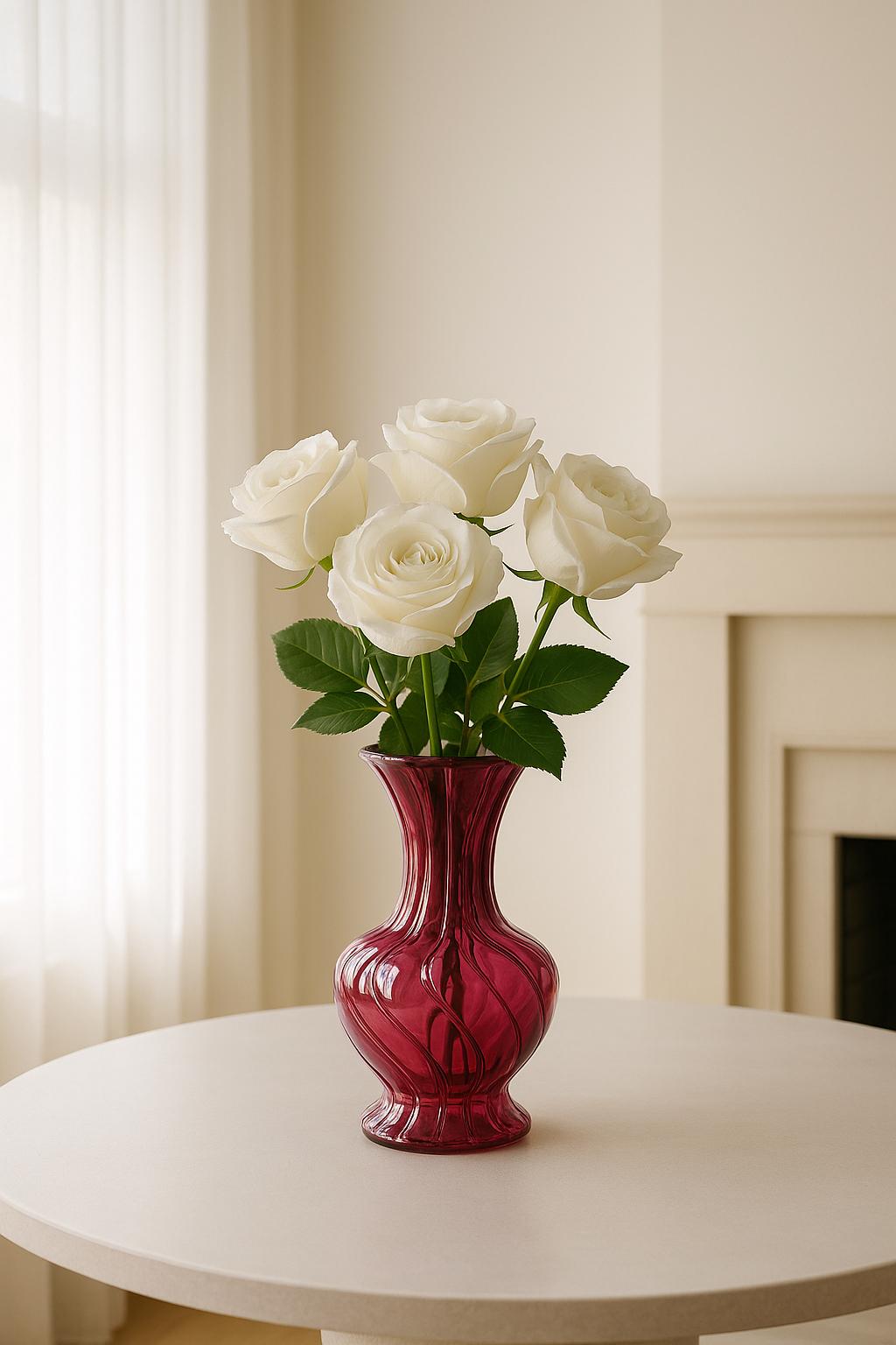 Handblown Ruby Red Glass Vase: Elegant Curvy Art, Handmade Statement Piece
