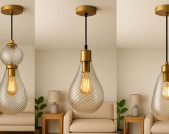 Holmegaard 製青いティアドロップ ガラス ペンダント ランプ