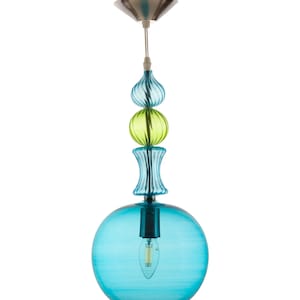 Modern Handblown Blue Glass Pendant Light – Colorful Ceiling Fixture for Kitchen Island, Entryway, or Artistic Interior Statement