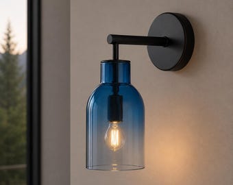 Handmade Colored Glass Wall Sconce, Brushed Brass, Mid-Century Modern Lighting