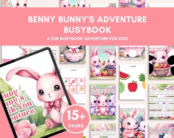 Busybook editable template, Canva template,Benny Bunny&#39;s adventure busybook for kids, Printable| 18 PAGES | Digital product
