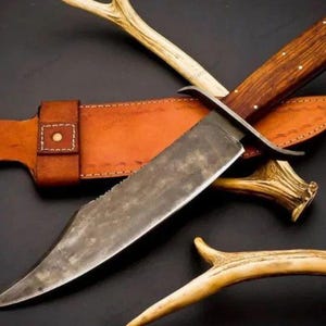 Handmade Forged Spring Steel Bowie Knife: Vintage Hunting & Survival Blade