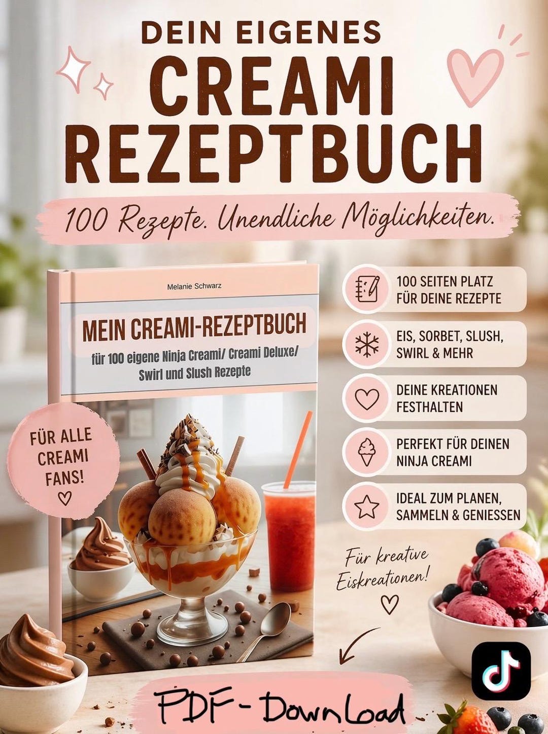 Rezeptkarten Vorlage für eigene Rezepte Ninja Creami /Creami Deluxe/ Ninja Swirl / Ninja Slushi pdf / digitaler Download& Ausdruck Eis