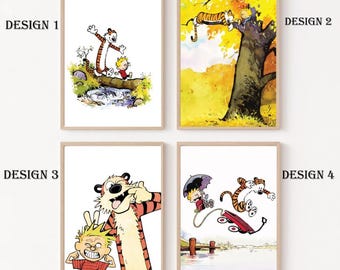 Funny Tiger and Boy Poster/ Canvas, C@lvin and Hobbs Comic Print, Watercolor Nature Illustration with Boy & Tiger, Quote Wall Art Decor