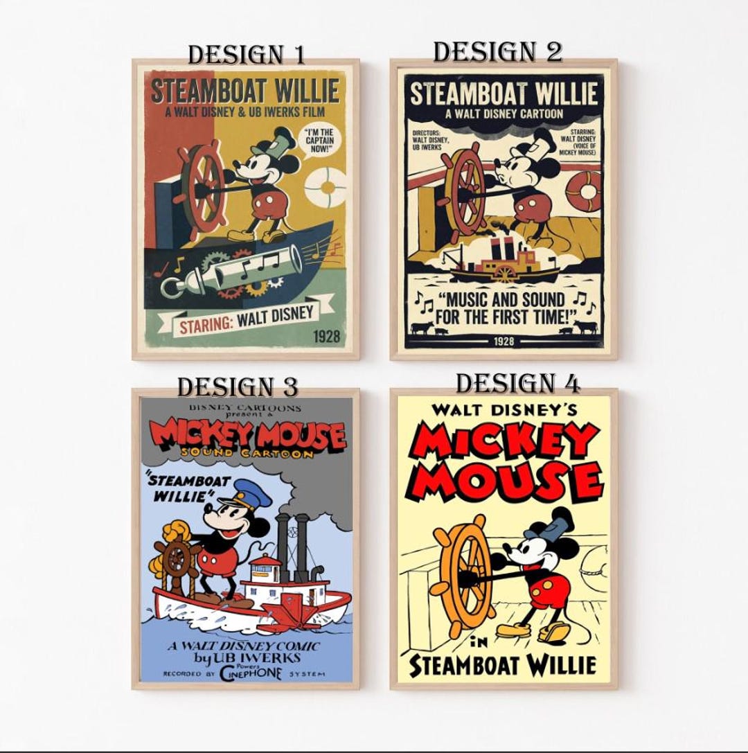 steamboat willie mickey mouse wall art prints for... Retro Steamboat Mickey Mouse Posters/ Canvas, Disneyland Mouse Vintage ...
