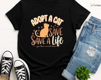 Funny cat lover t shirt Adopt A Cat Save A Life, rescue cat Gift, pet adoption