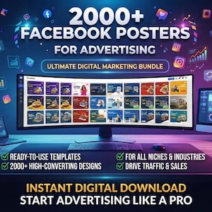 2000+ Facebook Posters Ads Bundle, Restaurant Food Commercials, Social Media Templates, Marketing Toolkit, Instant Digital Download
