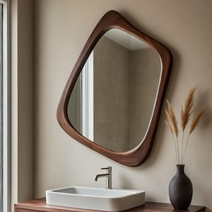 Handgefertigter Holz Wandspiegel | Rustikales Boho Wohn Dekor | Eingangsbereich & Badezimmer Kosmetik Spiegel