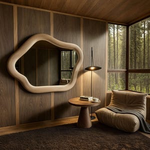 Handgefertigter Holz Wandspiegel | Rustikales Boho Wohn Dekor | Eingangsbereich & Badezimmer Kosmetik Spiegel