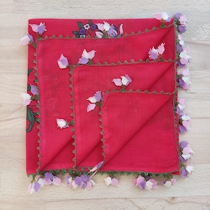 Vintage 90s Turkish Oya Yazma Scarf: Handmade Needle Lace Cotton Gauze