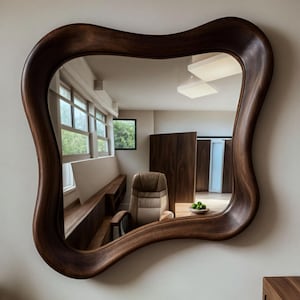 Handgefertigter Holz Wandspiegel | Rustikales Boho Wohn Dekor | Eingangsbereich & Badezimmer Kosmetik Spiegel