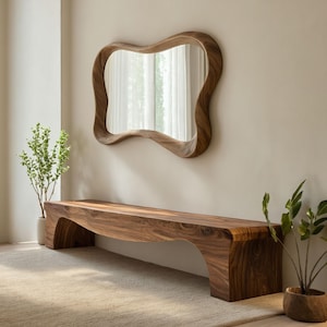Handgefertigter Holz Wandspiegel | Rustikales Boho Wohn Dekor | Eingangsbereich & Badezimmer Kosmetik Spiegel