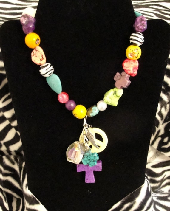 Items similar to Chunky and Funky Colorful Necklace with Multiple Charms on Etsy