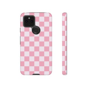 Phone Case, Minimalist Check Pink and White Tough Cover, Protective Cellphone Shell, Stylish Smartphone Skin, Patterned Mobile Accessory,