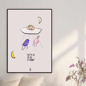 Comment aimez-vous vos œufs le matin ? impression, amour et amitié, chiens, animaux de compagnie, extraterrestres, vaisseaux spatiaux, affiche ludique et amusante, art de cuisine,