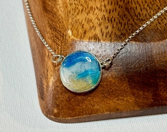 Oceanscape Necklace, ocean necklace, sterling silver beach necklace, resin ocean