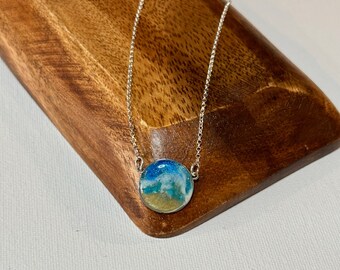 Oceanscape Necklace, ocean necklace, sterling silver beach necklace, resin ocean