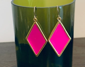 Hot Pink and Gold Earrings, Preppy Pink Earrings