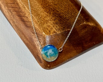 Oceanscape Necklace, ocean necklace, sterling silver beach necklace, resin ocean