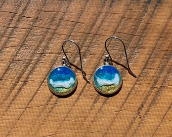 Ocean Earrings, Silver ocean earrings, beach jewelry, beach earrings, silver beach jewelry