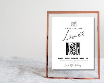 Plantilla editable de letrero con código QR para bodas: descarga instantánea
