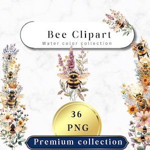 Honey Bees Watercolor Clipart - Bumble Bees Clipart - Honey Bees Clipart - Spring Clipart - Floral Clipart - Scrapbooking - Premade Clipart