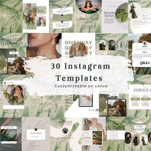 30 Instagram Templates | Green neutral Templates |Clean minimal Canva Templates| Instagram Engagement| Minimal carousels | Portrait Size