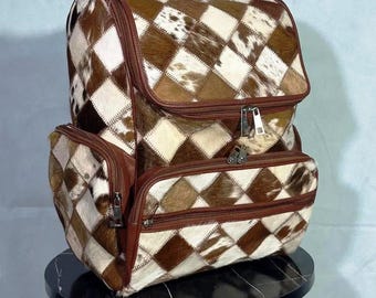 Handgemaakte rundleren rugzak western boho reisrugzak Rustic Hairon dagrugzak Uniek handbagagecadeau