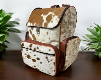Mochila cambiador de piel de vaca: Bolso de bebé de estilo western de cuero auténtico