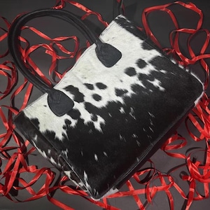Sac fourre-tout en cuir de vachette naturel pour femme - Noir ou marron et blanc | Sac à main porté épaule western en cuir véritable - Meilleur cadeau pour elle