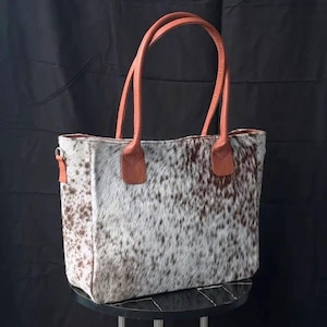Handmade Cowhide Tote Bag | Western Leather Tote Bag | Hair-On Hide Shoulder Purse | Boho Cowhide Handbag | Large Top Hand Bag Gift for her