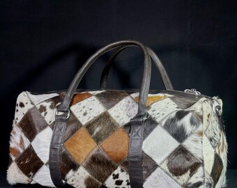 Patchwork-Reisetasche aus Rindsleder | Handgefertigte große Leder-Wochenendtasche | Rustikale Western-Reisetasche