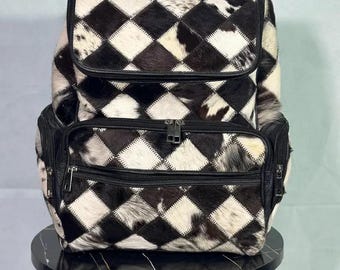 Handgemaakte koeienhuid patchwork-rugzak: western boho hair-on leren rugzak